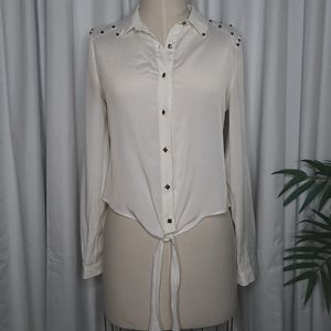 Charlotte Russe Studded Tie-Front Button Up Blouse